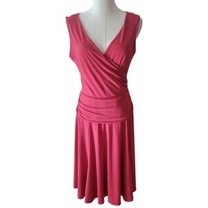 Talbots Rosy Red Draped Sleeveless Jersey Knit Dress Size 8 Petite
